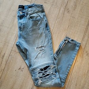 PACSUN Mens Vertical Stretch Stacked Skinny Moto Jeans Distressed 29 x 30